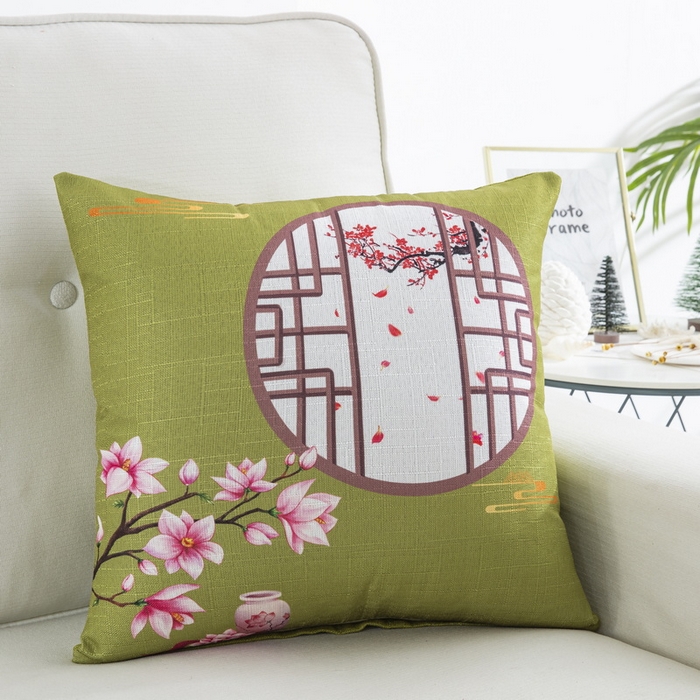 91家纺网 家纺一手货源 找家纺 雅晨枕芯 2025新款新中式三水名族风客厅靠垫沙发靠垫枕奢华时尚飘窗枕 绿色