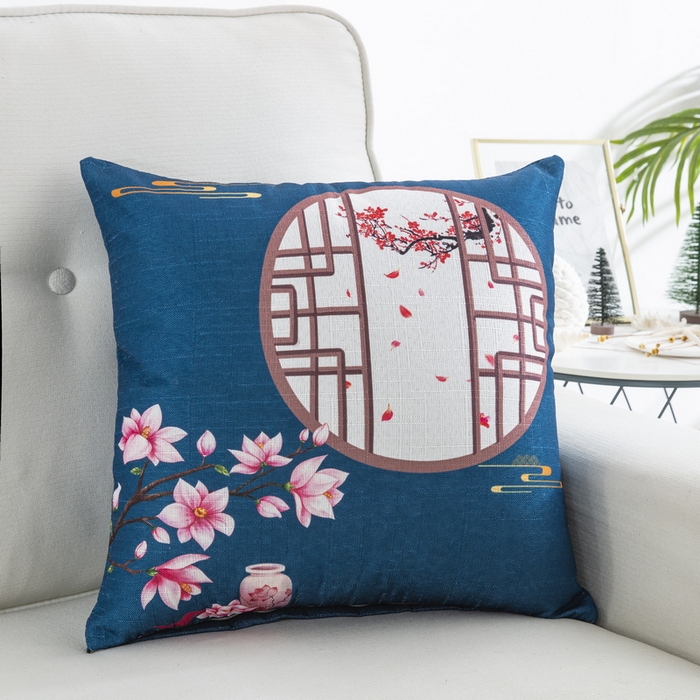 91家纺网 家纺一手货源 找家纺 雅晨枕芯 2025新款新中式三水名族风客厅靠垫沙发靠垫枕奢华时尚飘窗枕 蓝色