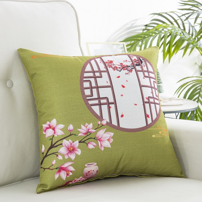 91家纺网 家纺一手货源 找家纺 雅晨枕芯 2025新款新中式三水名族风客厅靠垫沙发靠垫枕奢华时尚飘窗枕 绿色