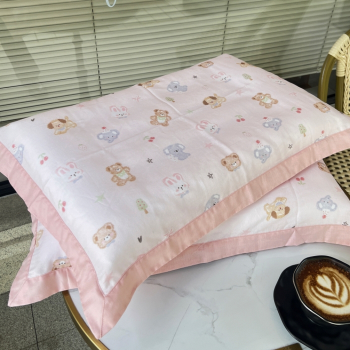 91家纺网 家纺一手货源 找家纺 棉生活家纺 2025春夏新款A类全棉纯棉儿童纱布单枕套 枕套单件 动物派对