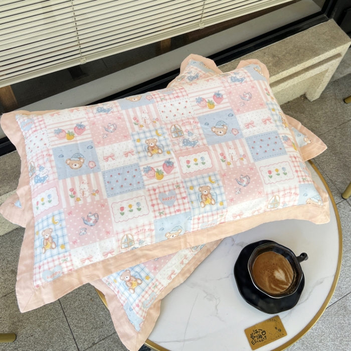 91家纺网 家纺一手货源 找家纺 棉生活家纺 2025春夏新款A类全棉纯棉儿童纱布单枕套 枕套单件 小熊