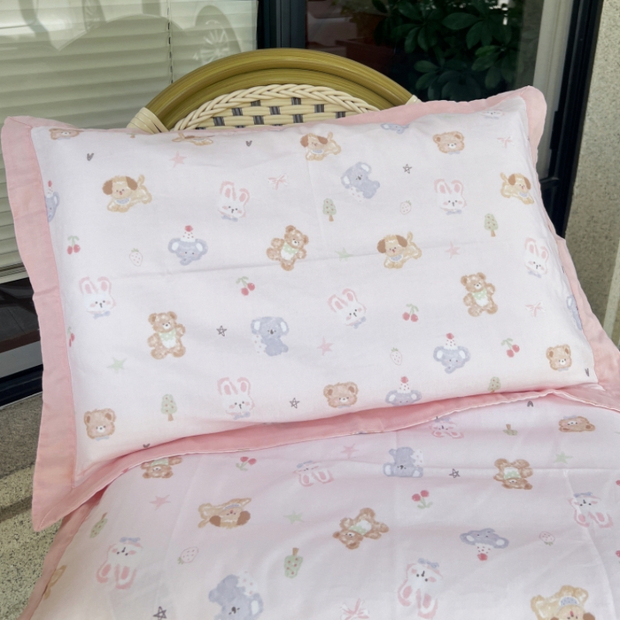 91家纺网 家纺一手货源 找家纺 棉生活家纺 2025春夏新款A类全棉纯棉儿童纱布单枕套 枕套单件 动物派对