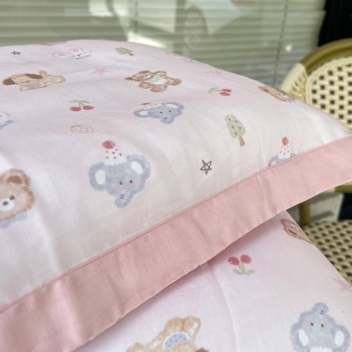 91家纺网 家纺一手货源 找家纺 棉生活家纺 2025春夏新款A类全棉纯棉儿童纱布单枕套 枕套单件 动物派对