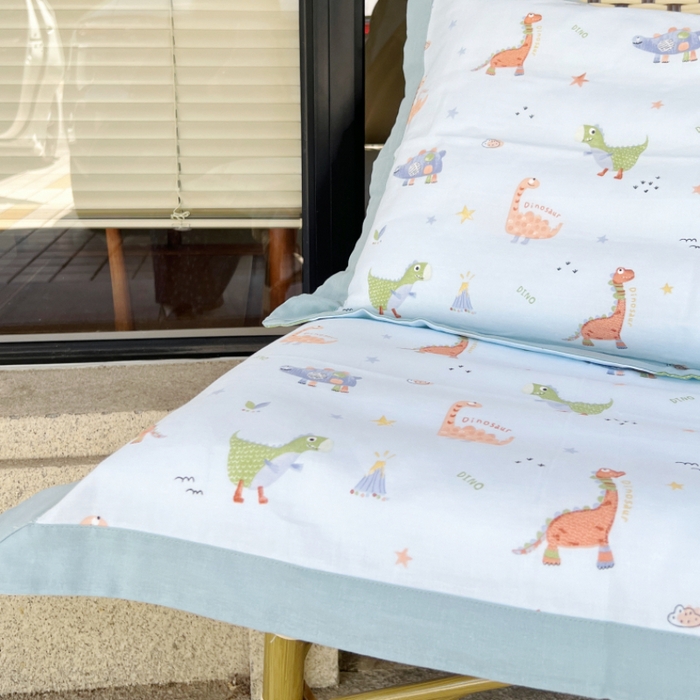 91家纺网 家纺一手货源 找家纺 棉生活家纺 2025春夏新款A类全棉纯棉儿童纱布单枕套 枕套单件 恐龙