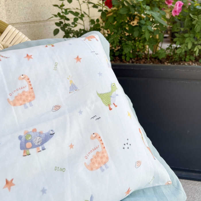 91家纺网 家纺一手货源 找家纺 棉生活家纺 2025春夏新款A类全棉纯棉儿童纱布单枕套 枕套单件 恐龙