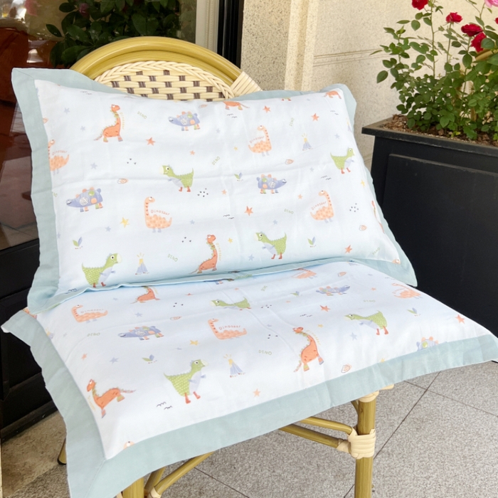 91家纺网 家纺一手货源 找家纺 棉生活家纺 2025春夏新款A类全棉纯棉儿童纱布单枕套 枕套单件 恐龙