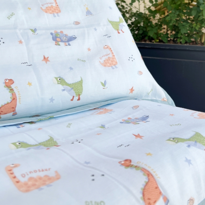 91家纺网 家纺一手货源 找家纺 棉生活家纺 2025春夏新款A类全棉纯棉儿童纱布单枕套 枕套单件 恐龙