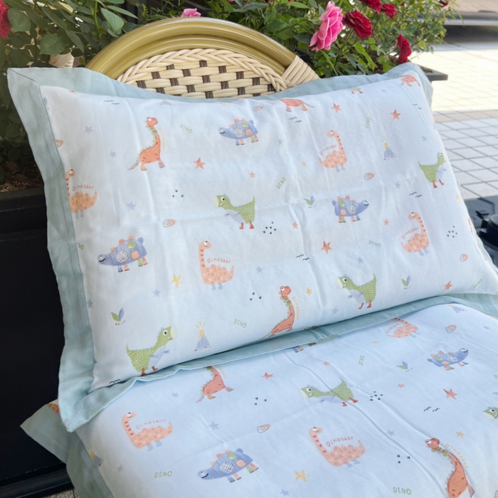 91家纺网 家纺一手货源 找家纺 棉生活家纺 2025春夏新款A类全棉纯棉儿童纱布单枕套 枕套单件 恐龙