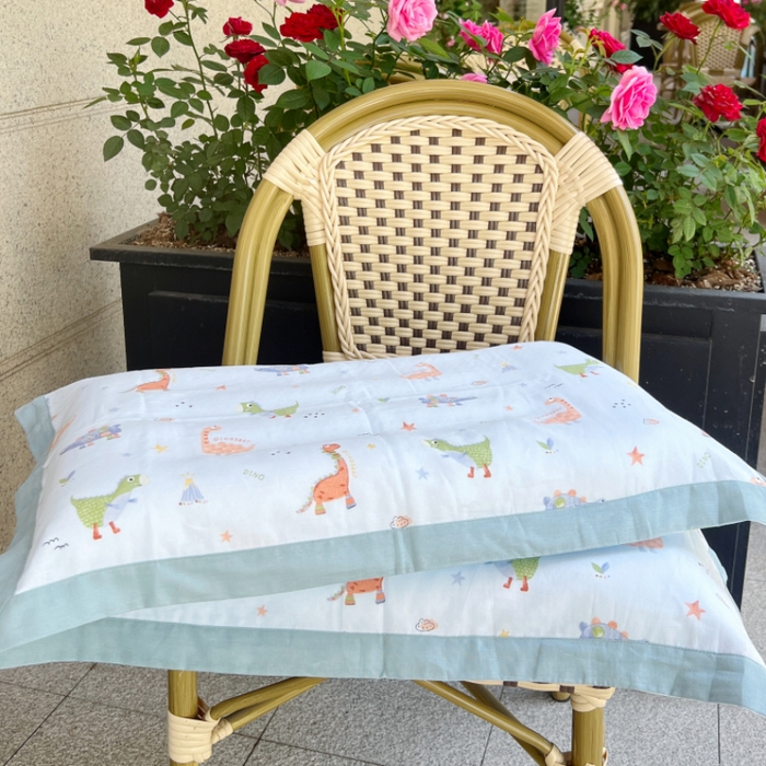 91家纺网 家纺一手货源 找家纺 棉生活家纺 2025春夏新款A类全棉纯棉儿童纱布单枕套 枕套单件 恐龙