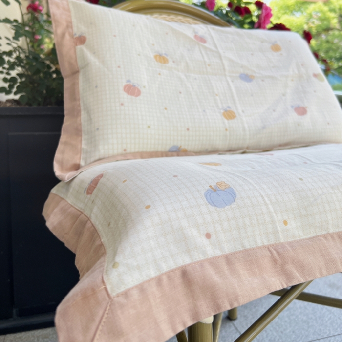 91家纺网 家纺一手货源 找家纺 棉生活家纺 2025春夏新款A类全棉纯棉儿童纱布单枕套 枕套单件 南瓜派