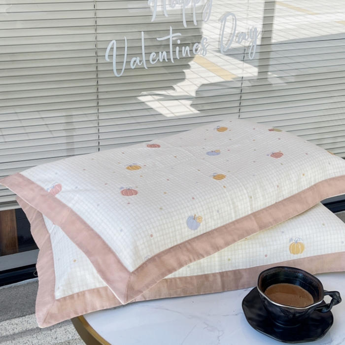 91家纺网 家纺一手货源 找家纺 棉生活家纺 2025春夏新款A类全棉纯棉儿童纱布单枕套 枕套单件 南瓜派