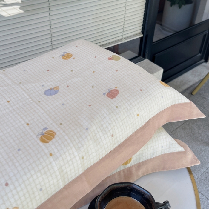 91家纺网 家纺一手货源 找家纺 棉生活家纺 2025春夏新款A类全棉纯棉儿童纱布单枕套 枕套单件 南瓜派