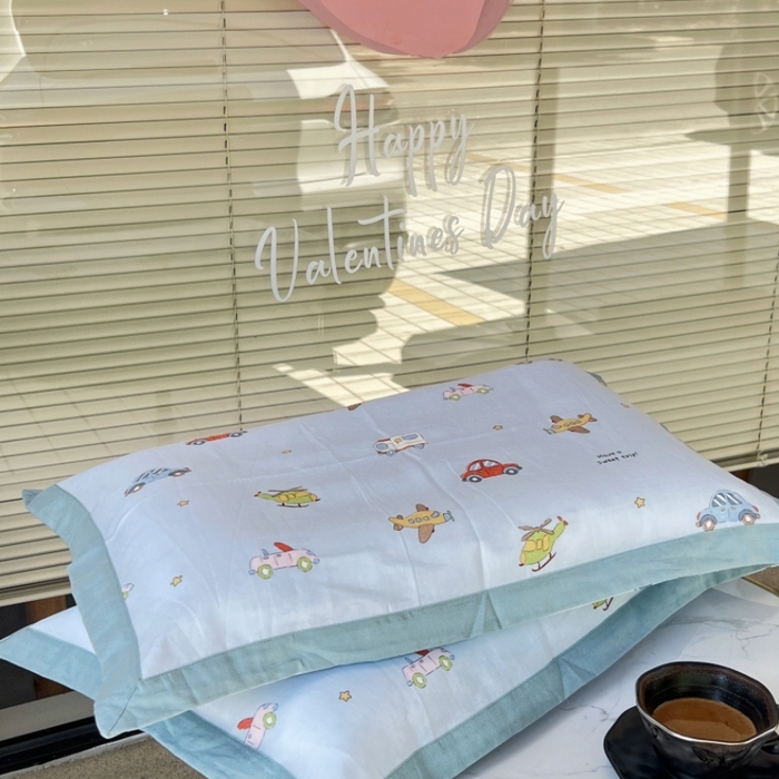 91家纺网 家纺一手货源 找家纺 棉生活家纺 2025春夏新款A类全棉纯棉儿童纱布单枕套 枕套单件 小汽车