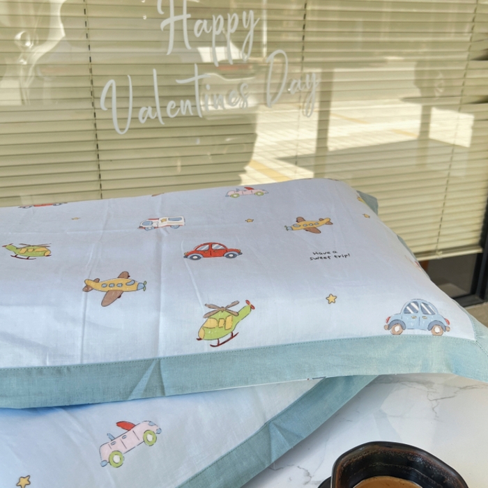 91家纺网 家纺一手货源 找家纺 棉生活家纺 2025春夏新款A类全棉纯棉儿童纱布单枕套 枕套单件 小汽车