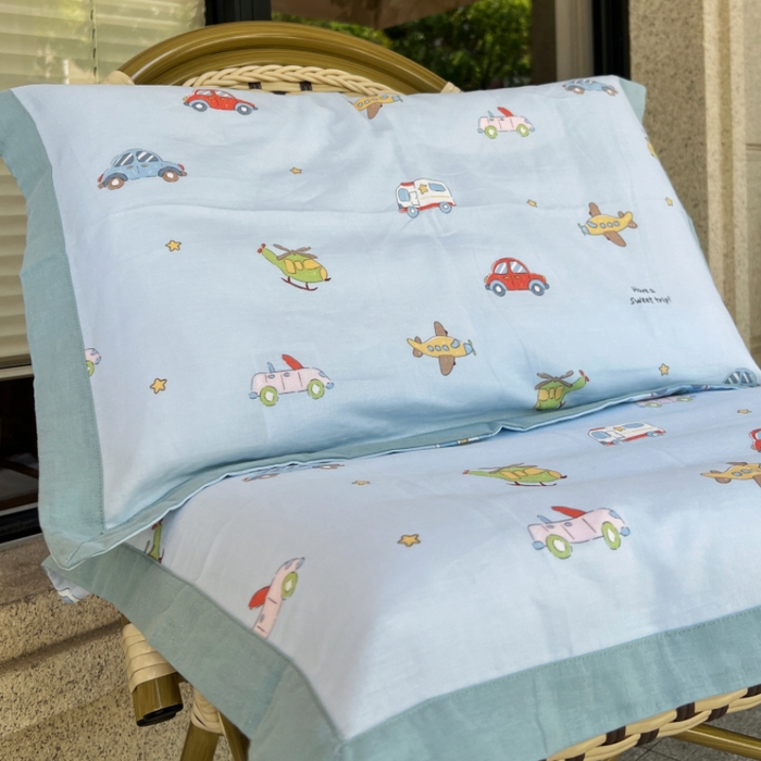 91家纺网 家纺一手货源 找家纺 棉生活家纺 2025春夏新款A类全棉纯棉儿童纱布单枕套 枕套单件 小汽车