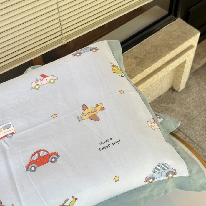 91家纺网 家纺一手货源 找家纺 棉生活家纺 2025春夏新款A类全棉纯棉儿童纱布单枕套 枕套单件 小汽车