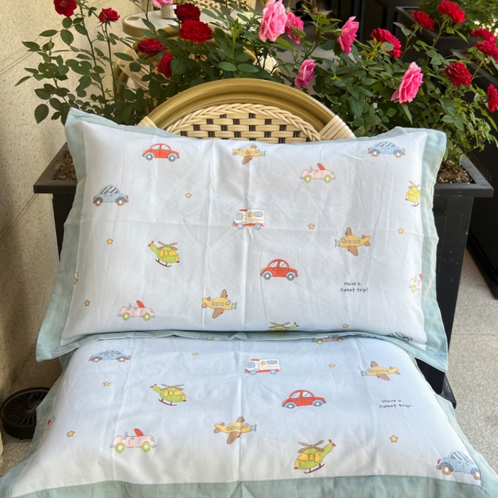 91家纺网 家纺一手货源 找家纺 棉生活家纺 2025春夏新款A类全棉纯棉儿童纱布单枕套 枕套单件 小汽车