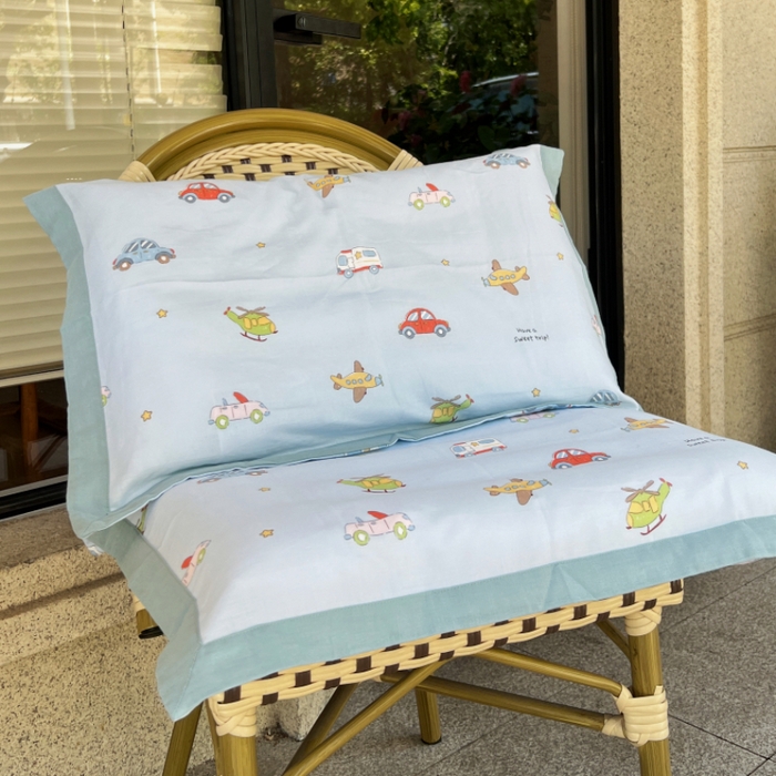 91家纺网 家纺一手货源 找家纺 棉生活家纺 2025春夏新款A类全棉纯棉儿童纱布单枕套 枕套单件 小汽车