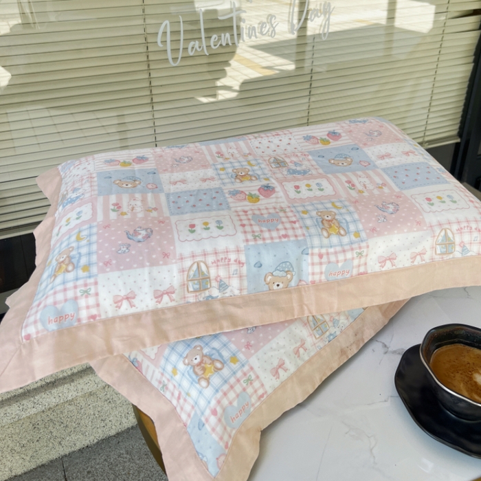 91家纺网 家纺一手货源 找家纺 棉生活家纺 2025春夏新款A类全棉纯棉儿童纱布单枕套 枕套单件 小熊