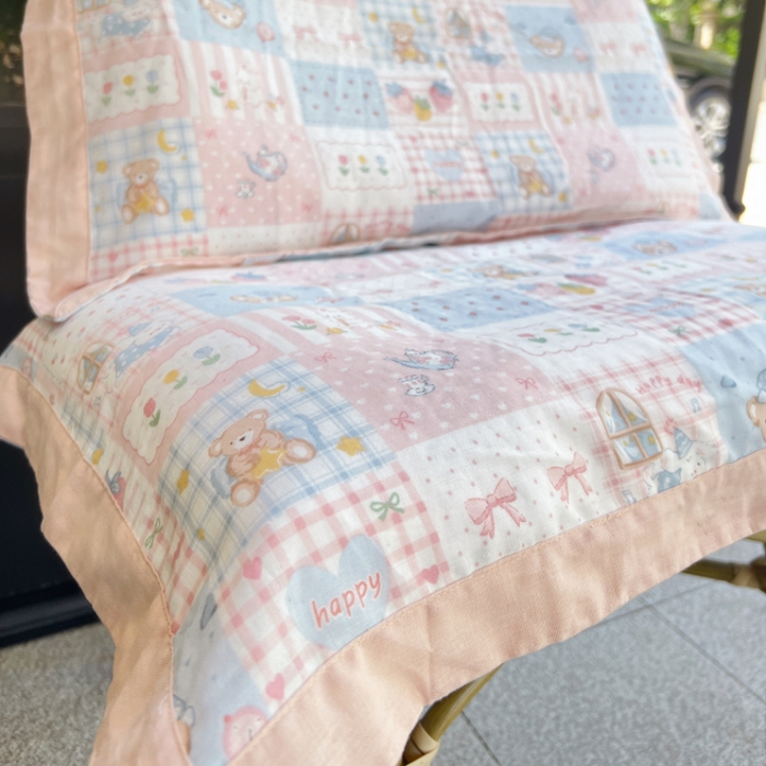 91家纺网 家纺一手货源 找家纺 棉生活家纺 2025春夏新款A类全棉纯棉儿童纱布单枕套 枕套单件 小熊