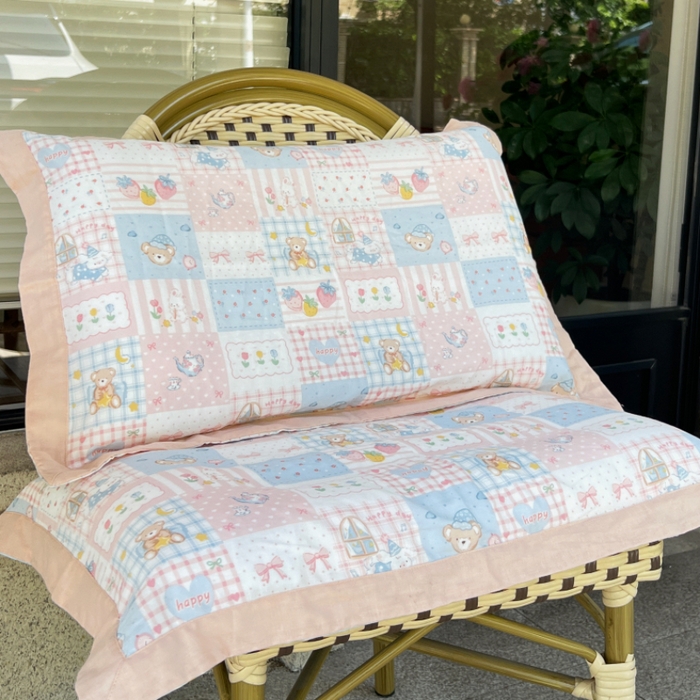 91家纺网 家纺一手货源 找家纺 棉生活家纺 2025春夏新款A类全棉纯棉儿童纱布单枕套 枕套单件 小熊