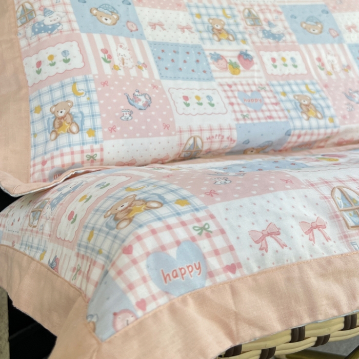 91家纺网 家纺一手货源 找家纺 棉生活家纺 2025春夏新款A类全棉纯棉儿童纱布单枕套 枕套单件 小熊