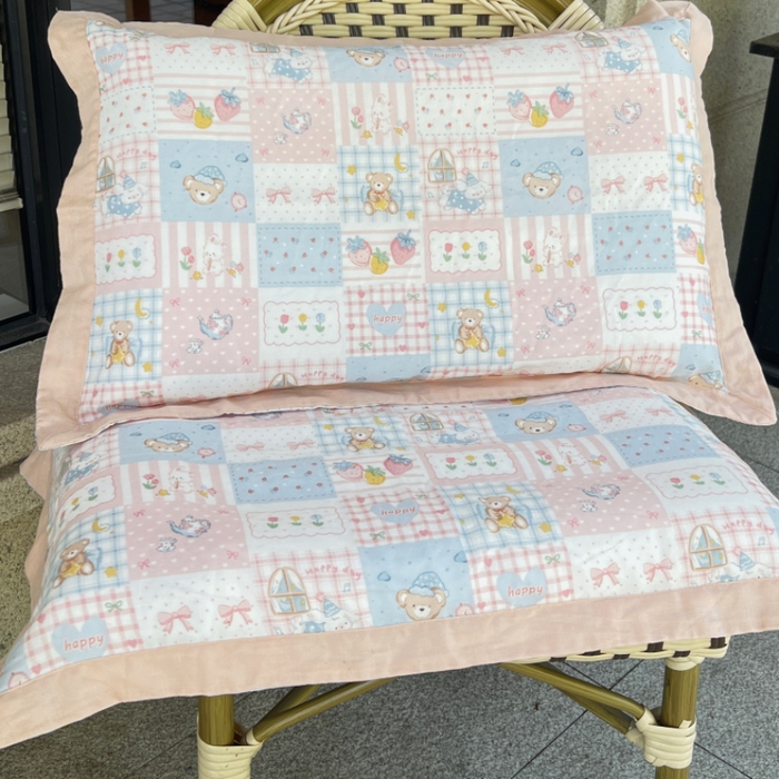 91家纺网 家纺一手货源 找家纺 棉生活家纺 2025春夏新款A类全棉纯棉儿童纱布单枕套 枕套单件 小熊