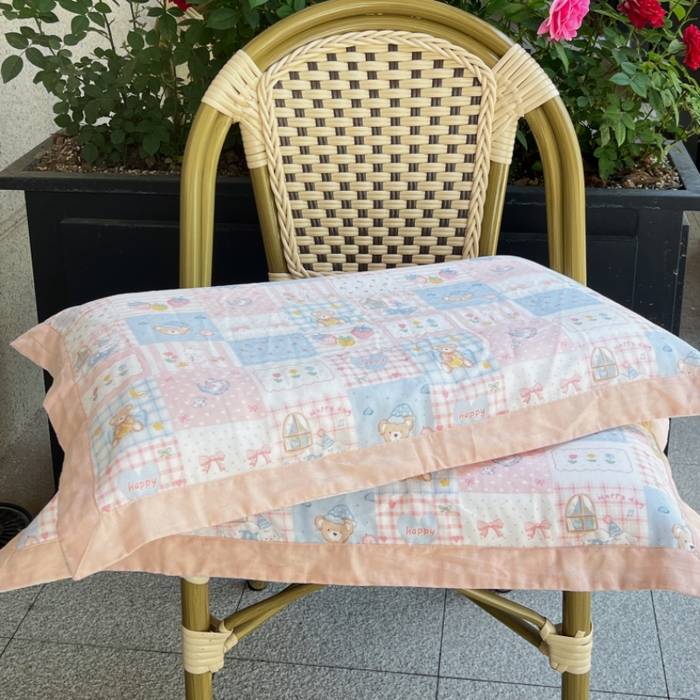 91家纺网 家纺一手货源 找家纺 棉生活家纺 2025春夏新款A类全棉纯棉儿童纱布单枕套 枕套单件 小熊