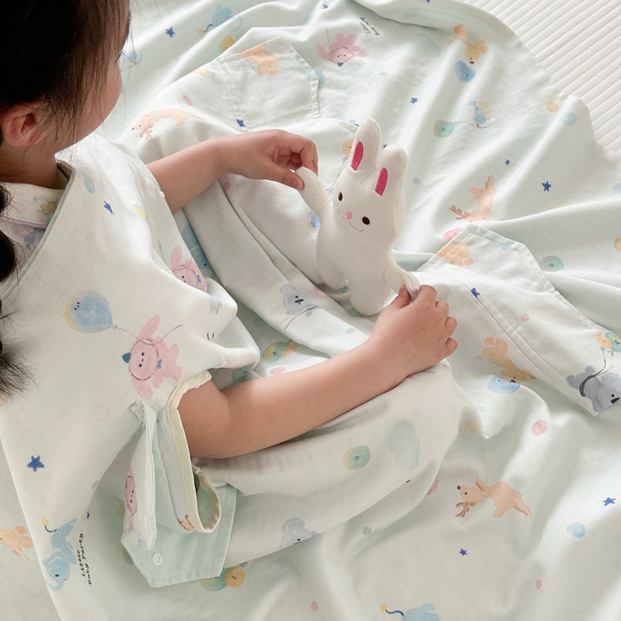 91家纺网 家纺一手货源 找家纺 （总）BOSS 2025新款全棉有氧双层纱多功能防踢盖毯被