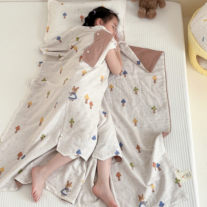 BOSS 2025新款全棉有氧双层纱多功能防踢盖毯被 花园小兔