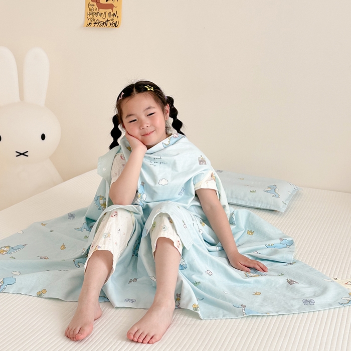 91家纺网 家纺一手货源 找家纺 BOSS 2025新款全棉有氧双层纱多功能防踢盖毯被 恐龙堡