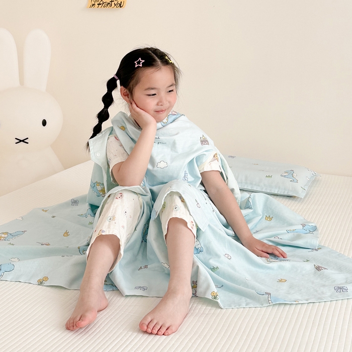 91家纺网 家纺一手货源 找家纺 BOSS 2025新款全棉有氧双层纱多功能防踢盖毯被 恐龙堡