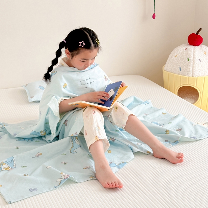 91家纺网 家纺一手货源 找家纺 BOSS 2025新款全棉有氧双层纱多功能防踢盖毯被 恐龙堡