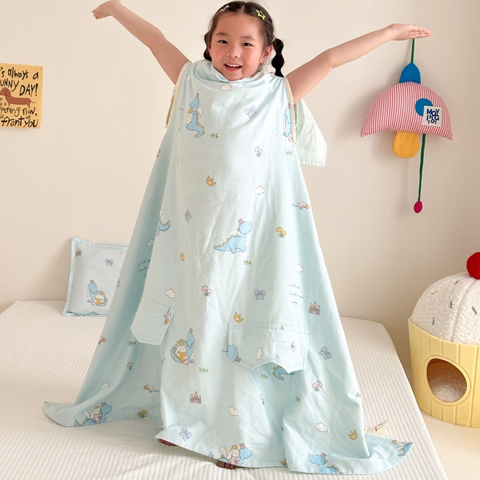 91家纺网 家纺一手货源 找家纺 BOSS 2025新款全棉有氧双层纱多功能防踢盖毯被 恐龙堡