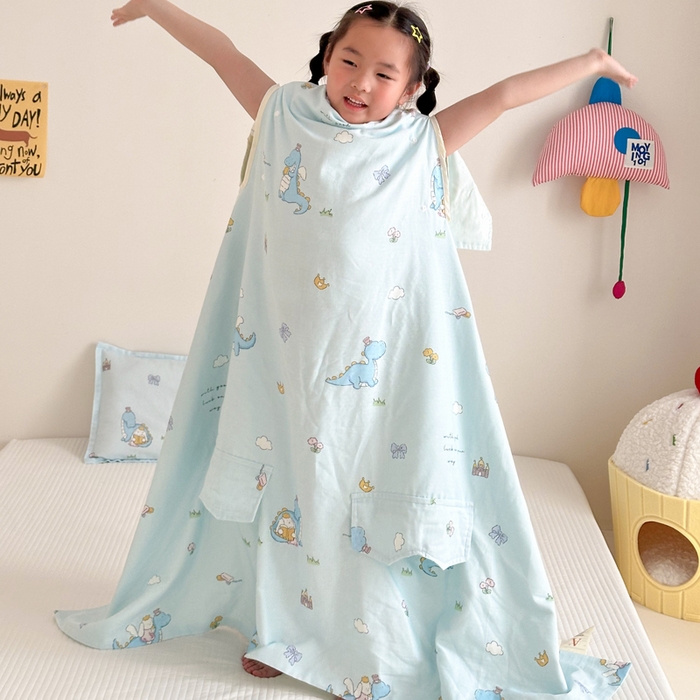 91家纺网 家纺一手货源 找家纺 BOSS 2025新款全棉有氧双层纱多功能防踢盖毯被 恐龙堡