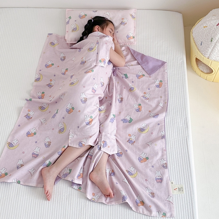 91家纺网 家纺一手货源 找家纺 BOSS 2025新款全棉有氧双层纱多功能防踢盖毯被 晚安兔