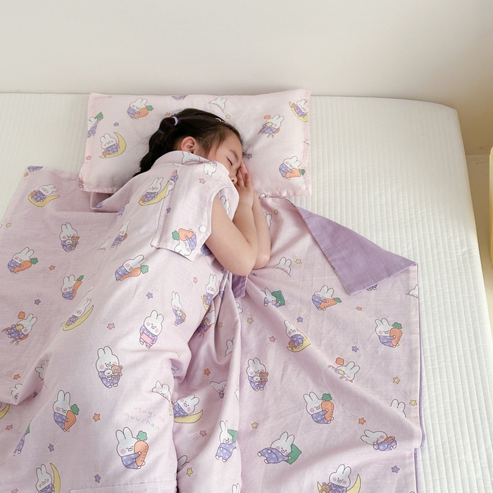 91家纺网 家纺一手货源 找家纺 BOSS 2025新款全棉有氧双层纱多功能防踢盖毯被 晚安兔