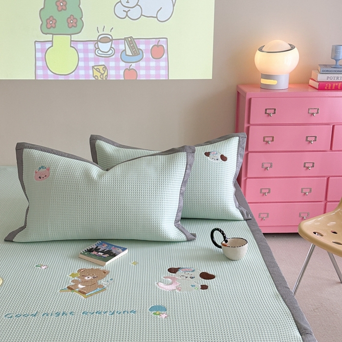 91家纺网 家纺一手货源 找家纺 柚子YOUTH 2025新款中分子华夫格凉感凉席 米克