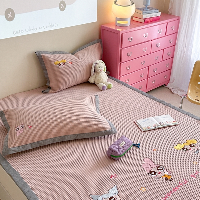 91家纺网 家纺一手货源 找家纺 柚子YOUTH 2025新款中分子华夫格凉感凉席 小女警