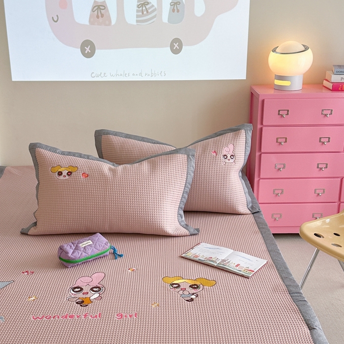 91家纺网 家纺一手货源 找家纺 柚子YOUTH 2025新款中分子华夫格凉感凉席 小女警