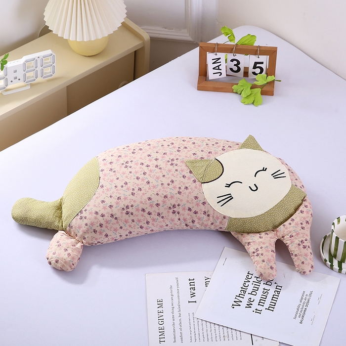 蔻眠 2025新款可爱猫-全棉卡通荞麦护颈枕芯儿童学生成人枕头 可爱猫-粉色
