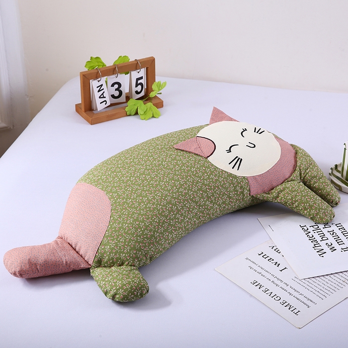 91家纺网 家纺一手货源 找家纺 蔻眠 2025新款可爱猫-全棉卡通荞麦护颈枕芯儿童学生成人枕头 可爱猫-水绿