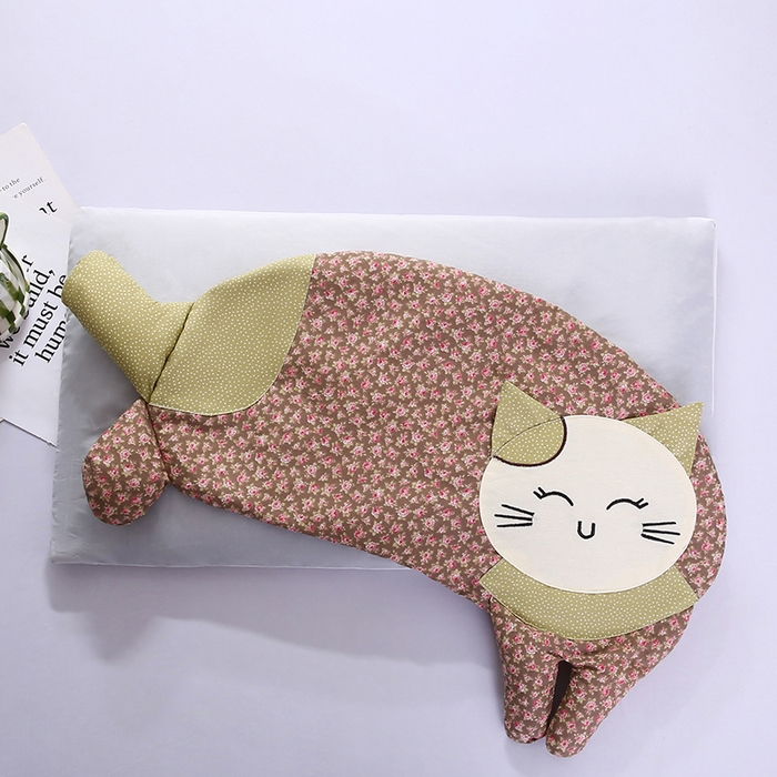 91家纺网 家纺一手货源 找家纺 蔻眠 2025新款可爱猫-全棉卡通荞麦护颈枕芯儿童学生成人枕头 可爱猫-棕色