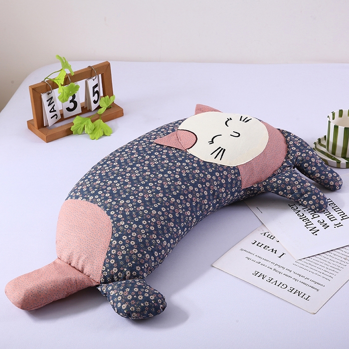 91家纺网 家纺一手货源 找家纺 蔻眠 2025新款可爱猫-全棉卡通荞麦护颈枕芯儿童学生成人枕头 可爱猫-深蓝