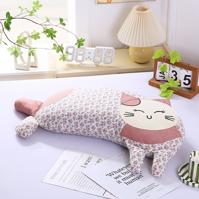 91家纺网 家纺一手货源 找家纺 蔻眠 2025新款可爱猫-全棉卡通荞麦护颈枕芯儿童学生成人枕头 可爱猫-粉花