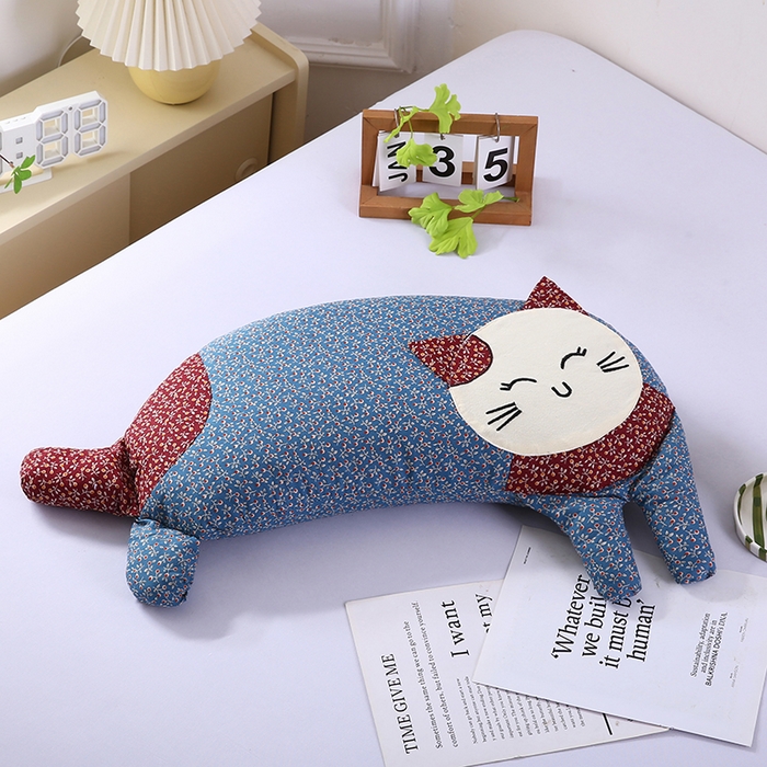 蔻眠 2025新款可爱猫-全棉卡通荞麦护颈枕芯儿童学生成人枕头 可爱猫-蓝色