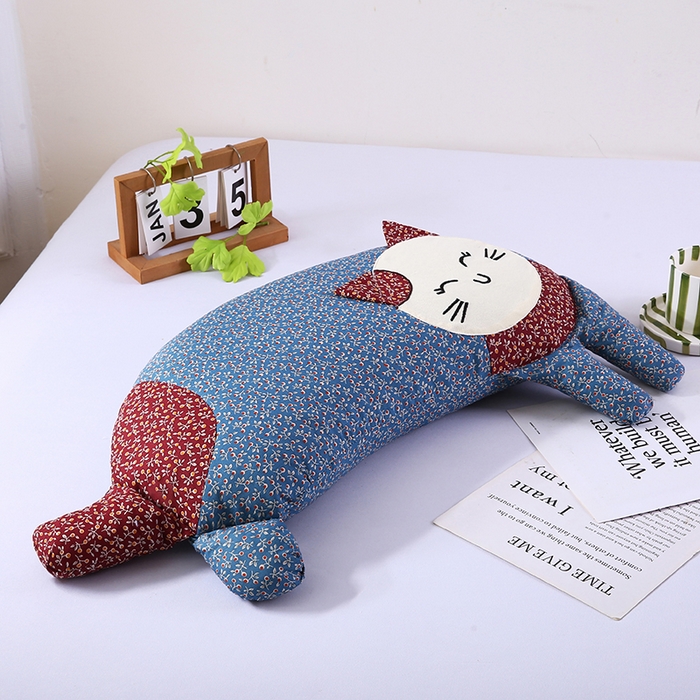 91家纺网 家纺一手货源 找家纺 蔻眠 2025新款可爱猫-全棉卡通荞麦护颈枕芯儿童学生成人枕头 可爱猫-蓝色