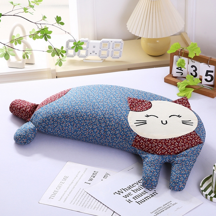 91家纺网 家纺一手货源 找家纺 蔻眠 2025新款可爱猫-全棉卡通荞麦护颈枕芯儿童学生成人枕头 可爱猫-蓝色