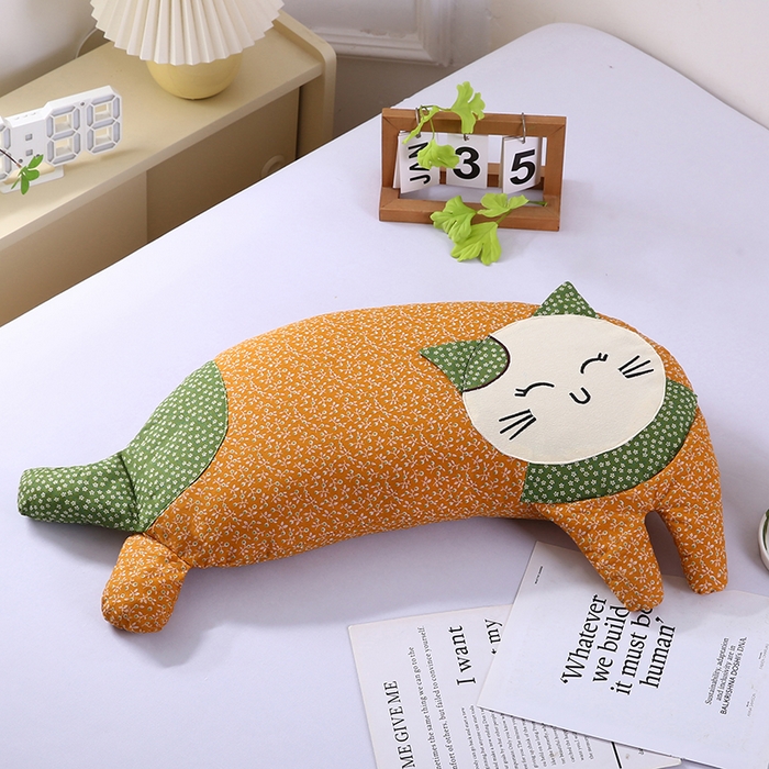 蔻眠 2025新款可爱猫-全棉卡通荞麦护颈枕芯儿童学生成人枕头 可爱猫-橘色