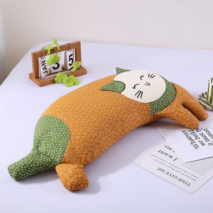 91家纺网 家纺一手货源 找家纺 蔻眠 2025新款可爱猫-全棉卡通荞麦护颈枕芯儿童学生成人枕头 可爱猫-橘色